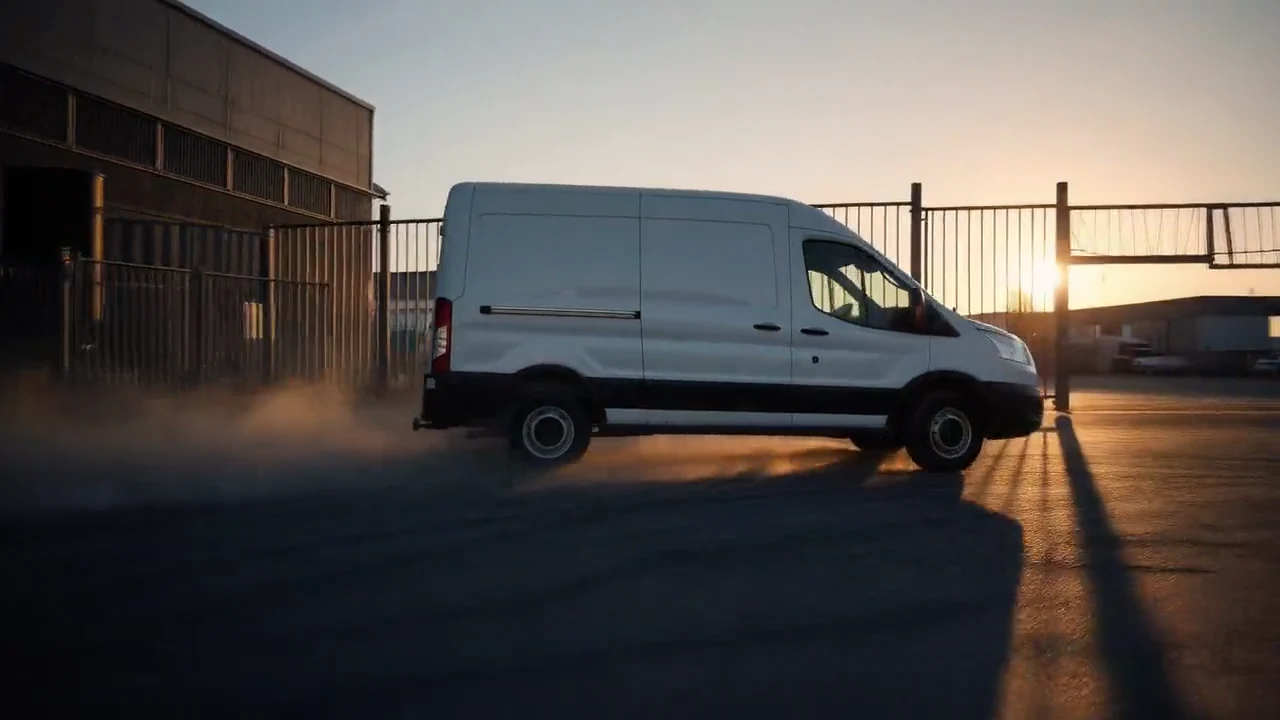 Ford Transit als Mietfahrzeug bei Nacht auf dem Hof der Autocentrale Thiel